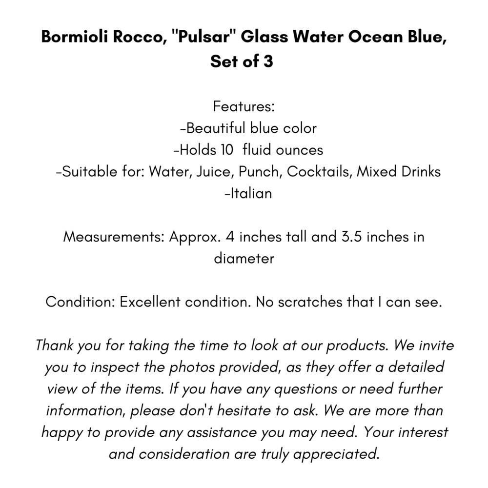 Bormioli Rocco, "Pulsar" Glass Water Ocean Blue, Set of 3 Rocks Glasses - Picture 9 of 9
